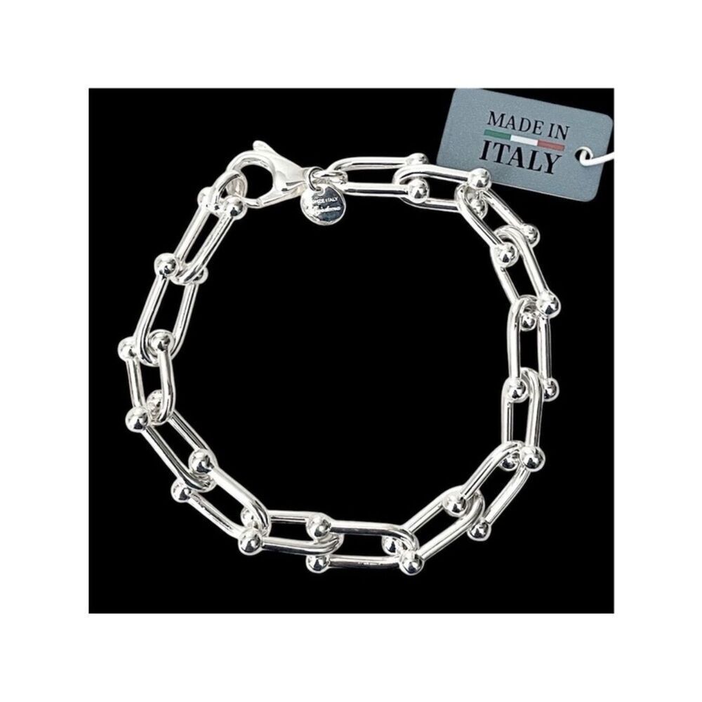 NWT Mia Fiore Stunning Made in Italy Sterling Silver Plated Big Links Bracelet